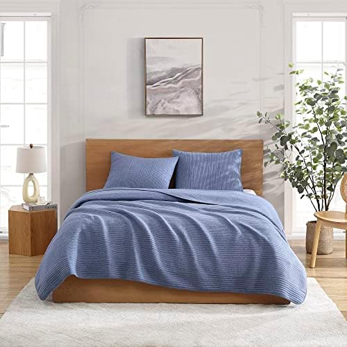 Brielle Home Atlas Jersey Knit Quilt Set - Medium Blue Twin 1