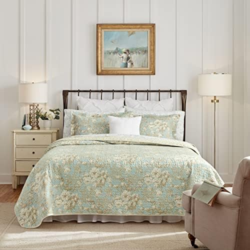 Laura Ashley Twin Quilt Set Cotton Reversible Bedding with Matching Sham
