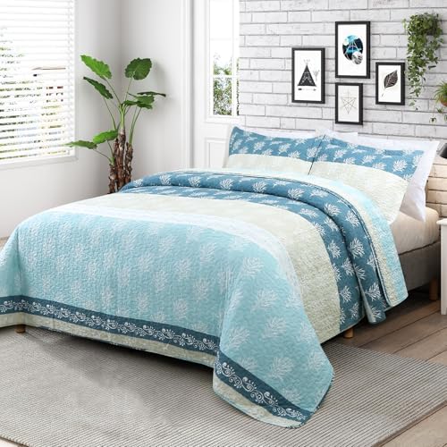 UYOF King Quilt Set - 100 Cotton Reversible Comforter with Shams