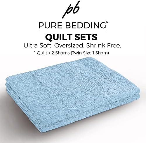 Pure Bedding Quilt Set King Size Sky Blue Geometric Pattern