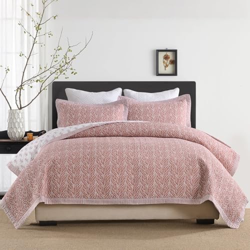 SahSahCasa Queen Quilt Set 100 Cotton Botanical Pattern 3 Pieces
