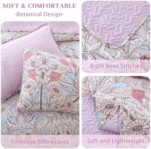 Heymybed Botanical Quilt Set Queen Size Pink Floral