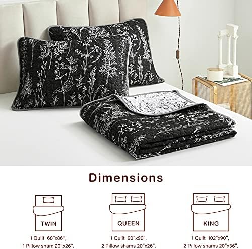 Joyreap 3 Piece Quilt Set Full Queen Black White Reversible