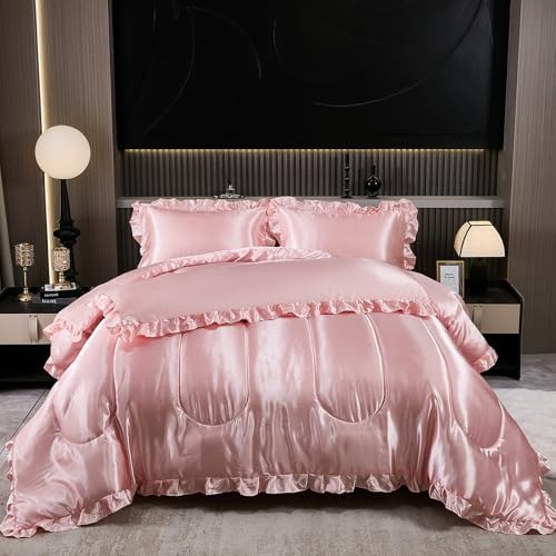 Satin Comforter Set with Ruffle and Pillow Covers
