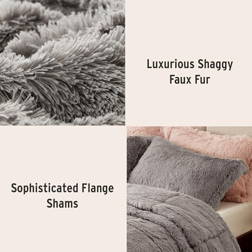 Intelligent Design Shaggy Comforter Set Faux Fur Down Alternative Grey 3 Piece