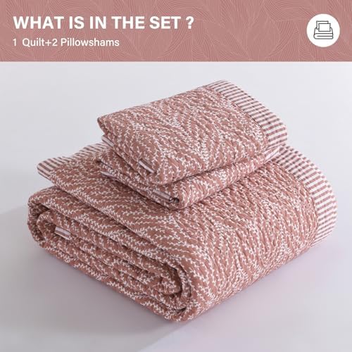 SahSahCasa Queen Quilt Set 100 Cotton Botanical Pattern 3 Pieces