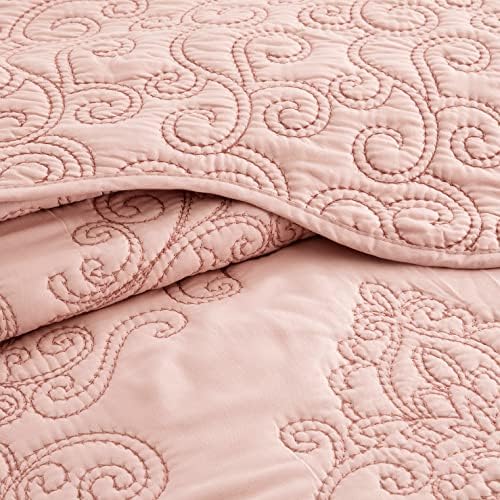 BYTIDE Quilt Bedspread 4 Piece Set Dusty Pink Damask 1