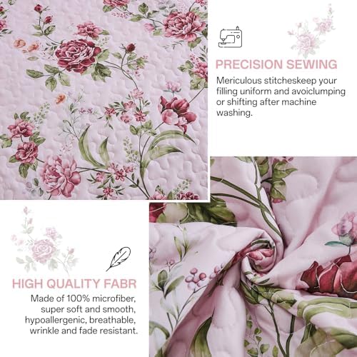 Xruibed Floral Quilt Set Queen Size 3PCs
