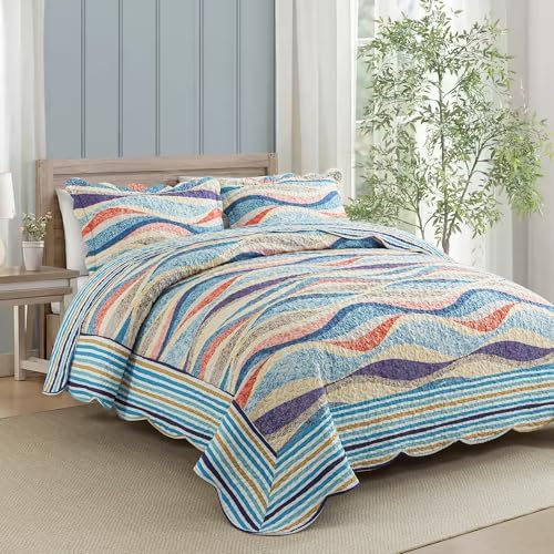 HoneiLife Oversized King Quilt Set 120x120 - Coastal Style 3 Piece