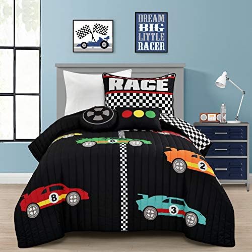 Lush Decor Racing Cars Quilt Set Twin Black 1