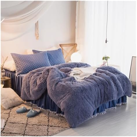 4pcs Blue Super King Green Plush Velvet Duvet Cover Set