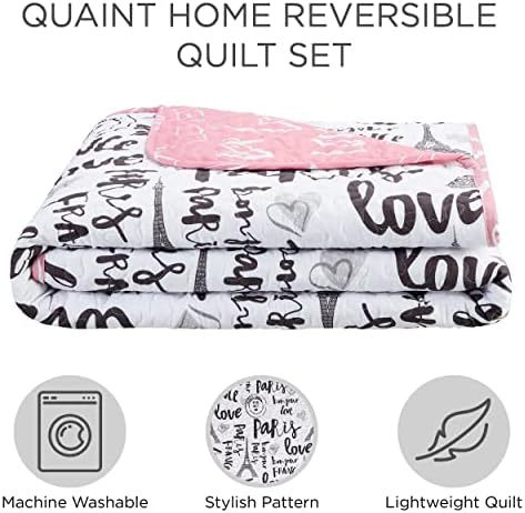 5-Piece Quilt Set King Bonjour Paris PinkWhiteBlack