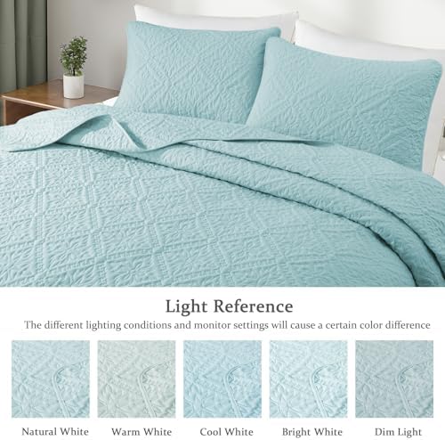 Exclusivo Mezcla Twin Quilt Set Aqua Blue Modern Bedspreads with 1 Pillow Sham