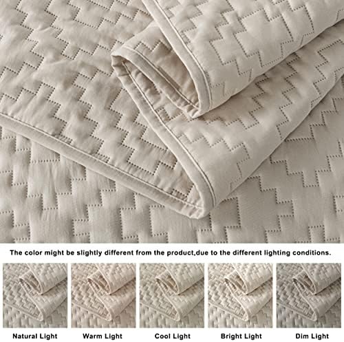 RSHARE Beige Cream Tan Quilt Set with Pillow Sham Twin Size