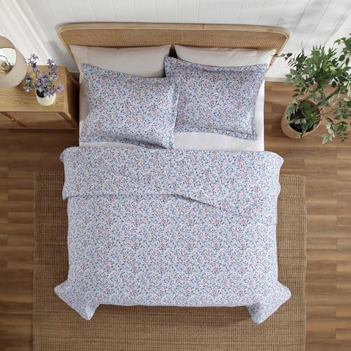 Laura Ashley Leona Flower Red Quilt Set FullQueen