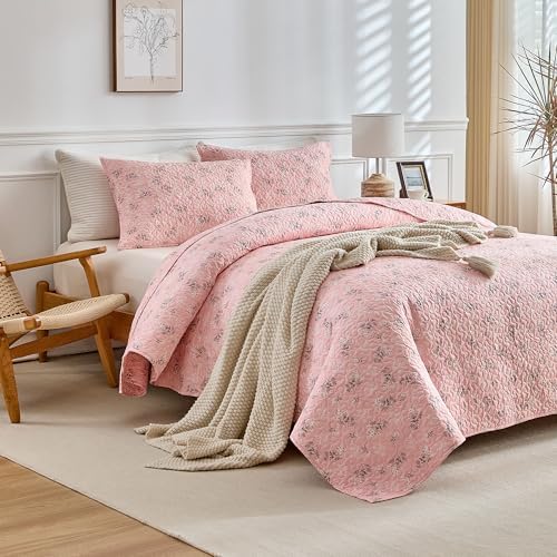 3-Piece King Size Floral Quilt Set with Pillow Shams
