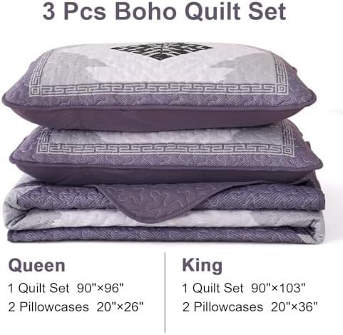 Dintszyayue Boho Quilt Set Queen 3 Pieces Purple Aztec