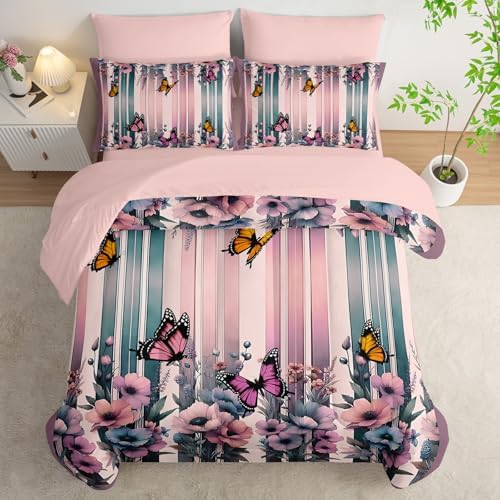 Pink Butterfly Comforter Set Queen 7 Piece
