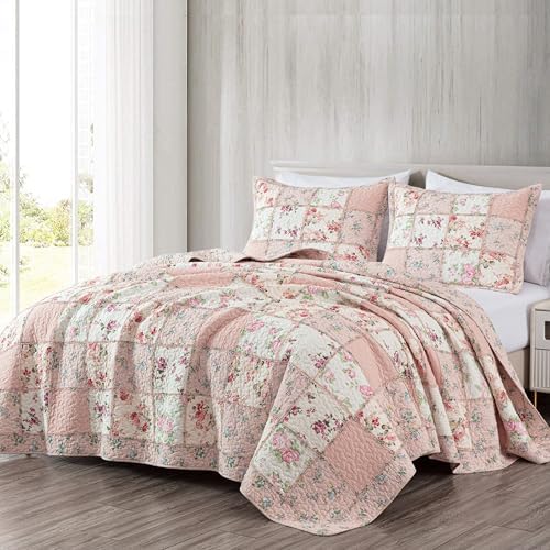 Chezmoi Abbi 2-Piece Pink Shabby Chic Quilt Set Twin Size