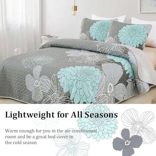 Anibedding Green Floral Twin Quilt Set with Pillowcases