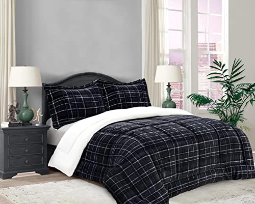 Elegant Comfort Lilith Plaid Comforter Set - Twin XL Charcoal Black
