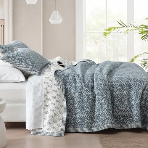 Finlonte Queen Size Cotton Quilt Set - 3 Pcs Grayish BlueWhite