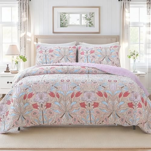 Heymybed Botanical Quilt Set Queen Size Pink Floral