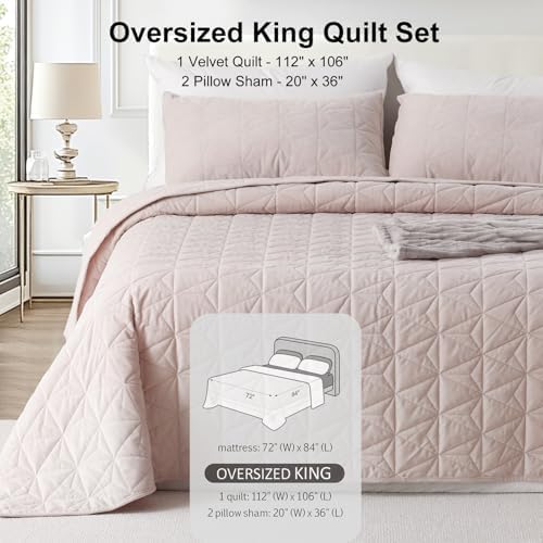 Luxury Velvet Oversized California King Quilt Set Rose Pink