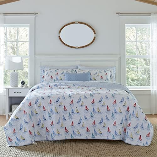Laura Ashley Twin Quilt Set with Matching Sham Ahoy Blue