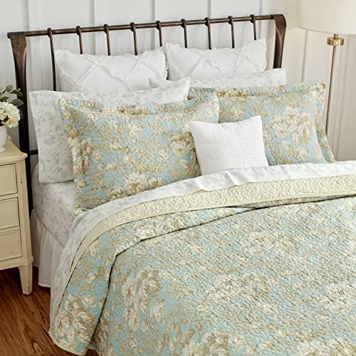 Laura Ashley Twin Quilt Set Cotton Reversible Bedding with Matching Sham
