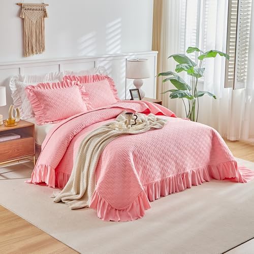 UOZZI Ruffled Quilt Bedding Set Queen 96x96