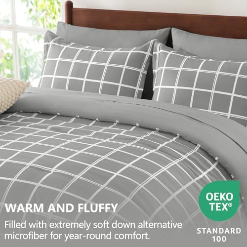 CozyLux Twin XL Plaid Comforter Set Grey 1