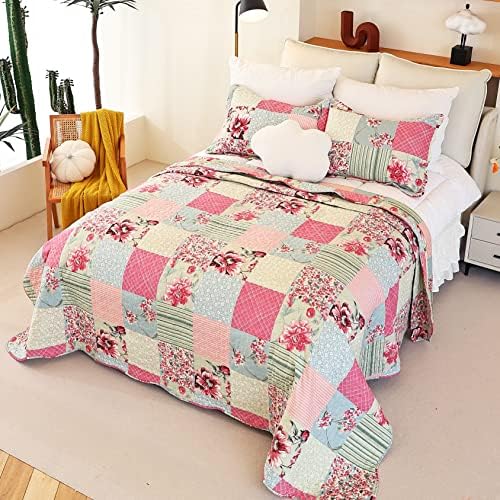 Cmfshape Floral Queen Quilt Set with Pillow Cases