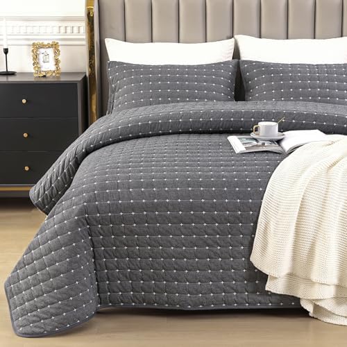 ENJOHOS 100 Cotton Quilt Set Twin XL Dark Grey