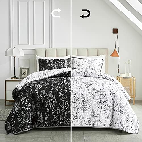 Joyreap 3 Piece Quilt Set Full Queen Black White Reversible