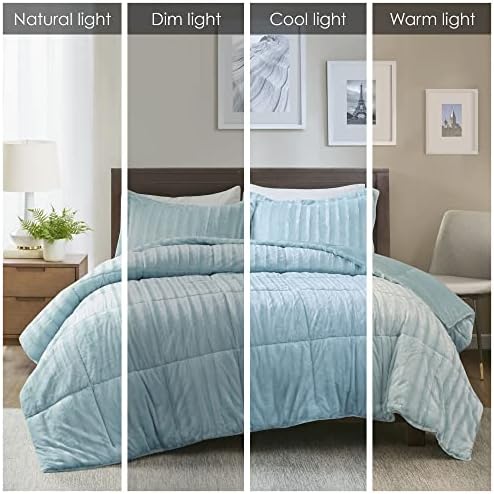 Madison Park Duke Luxe Faux Fur Comforter Set Aqua 3 Piece