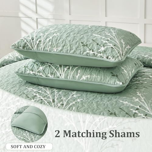 DJY Sage Green Botanical Quilt Set Twin Size