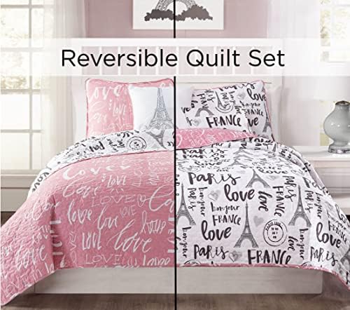5-Piece Quilt Set King Bonjour Paris PinkWhiteBlack