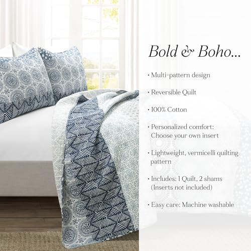 Lush Decor Bohemian Stripe Reversible Quilt Set 3 Piece Queen