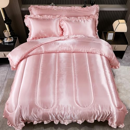 Satin Comforter Set with Ruffle and Pillow Covers