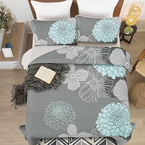 Anibedding Green Floral Twin Quilt Set with Pillowcases