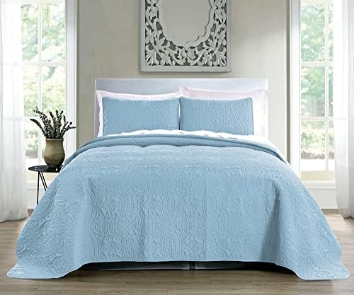 Pure Bedding Quilt Set King Size Sky Blue Geometric Pattern