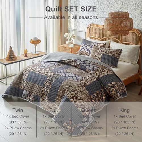 ROOMLIFE Twin Quilt Set - 3-Piece Cotton Boho Bedding