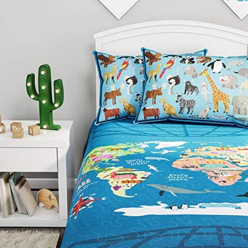Lavish Home World Map Quilt Set Twin XL Bedding