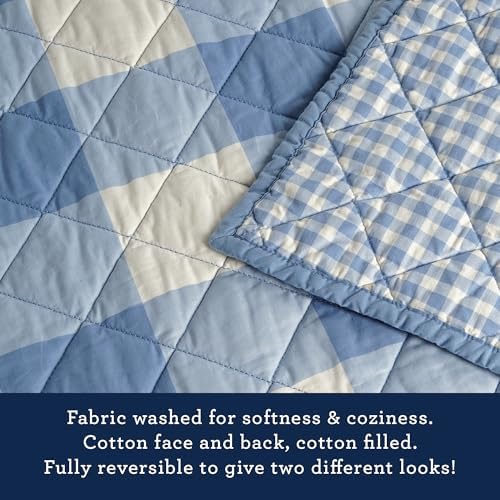 IZOD 100 Cotton Percale Quilt Set Reversible Twin Bedding Blue Gingham