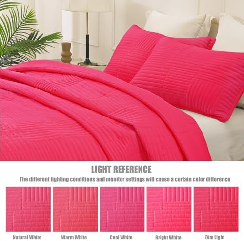 Whale Flotilla Ultra Soft Queen Quilt Set Hot Pink Microfiber 3-Piece Bedding