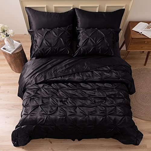 MRHM Satin Comforter Set Twin XL 5 Piece Black
