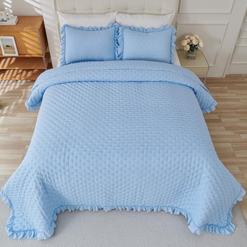 Cmfshape Bedding Set 3 Pieces Ultrasonic Quilt with Ruffled Edges