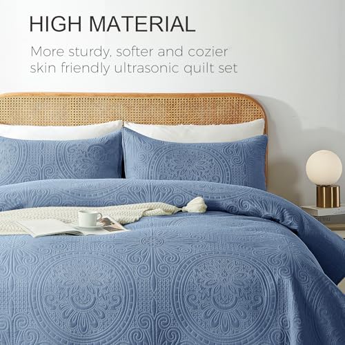 WURUIBO Quilt Set - Bluish Grey Microfiber Bedding