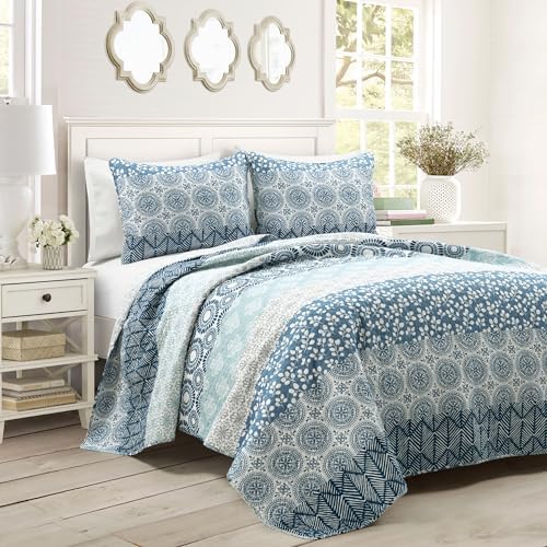 Lush Decor Bohemian Stripe Reversible Quilt Set 3 Piece Queen